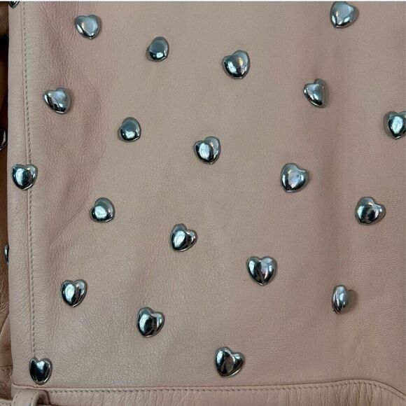 Lovers + friends pink studded heart moto leather jacket size S - Picture 14 of 16